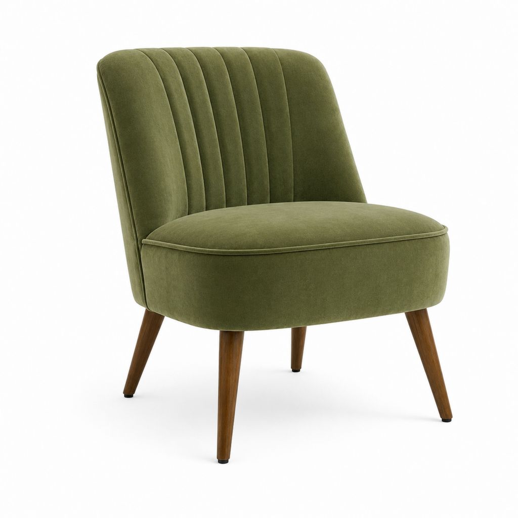 Polstersessel Olivgrün mit Polyester-Samtbezug und Massivholzbeinen 68 x 75 x 82 cm
