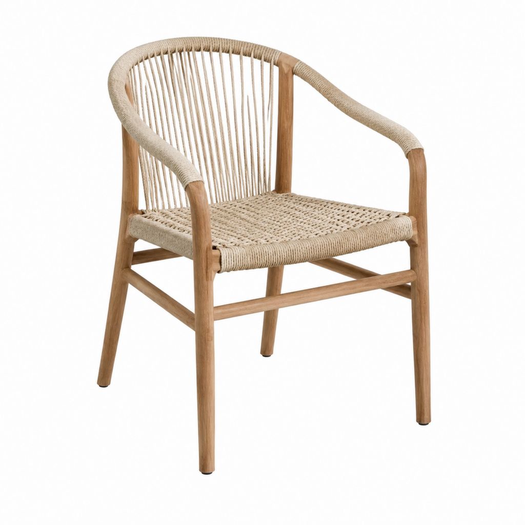 Sessel Natur aus massivem Teakholz mit Papierkordel rund 56 x 61 x 78 cm