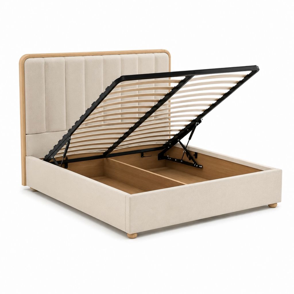 Polsterbett mit Stauraum Beige Polyester Rechteckig 160 x 200 cm