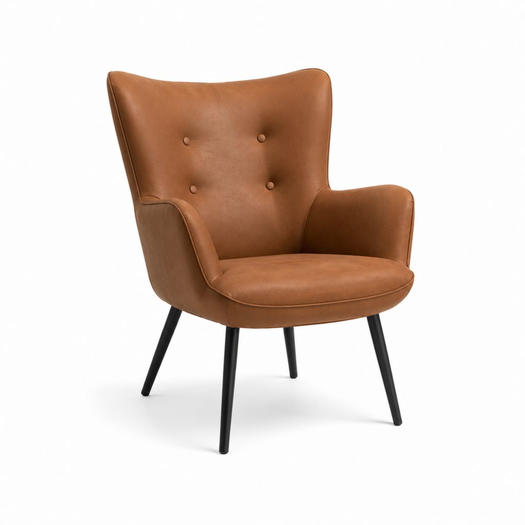 Ohrensessel Braun mit PU-Kunstlederbezug und Stahlbeinen 75 x 82 x 101 cm