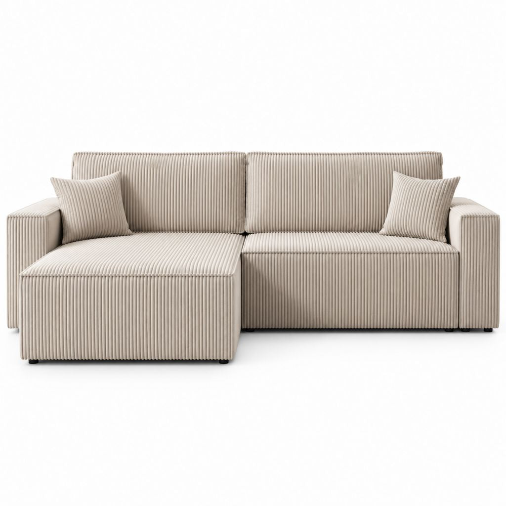 Ecksofa mit Recamiere links Beige Polyester-Cord 250 x 160 x 85 cm