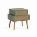 Nachttisch mit 2 Schubladen olivgrün MDF Rattan rechteckig 60 x 40 x 65 cm