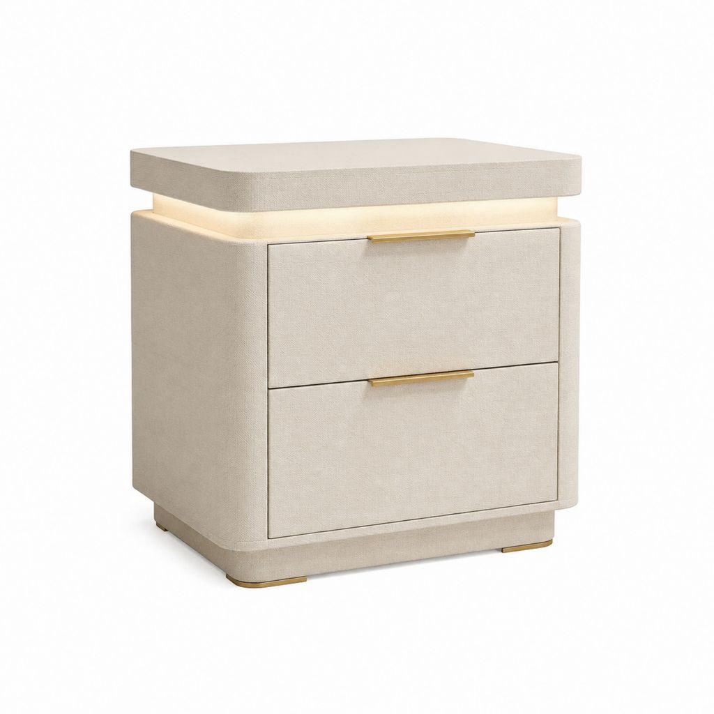 Nachttisch mit LED-Beleuchtung Beige Polyesterbezug rechteckig 50 x 45 x 55 cm