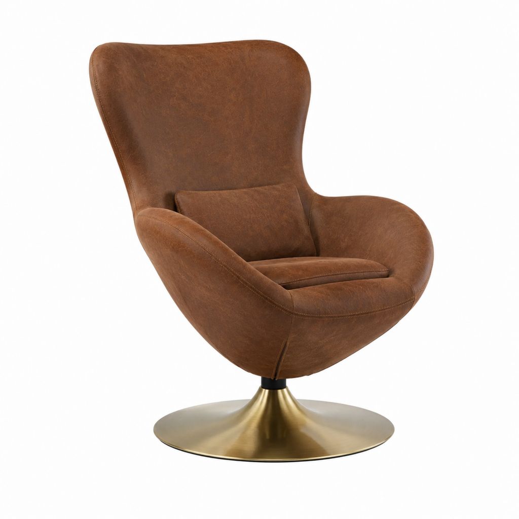 Drehsessel Braun aus PU-Kunstleder mit Metallfuß 80 x 85 x 100 cm