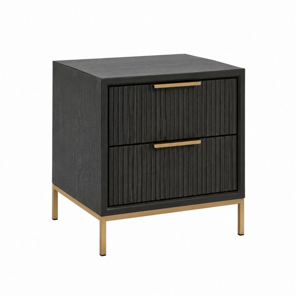 Nachttisch mit 2 Schubladen Schwarz Eichenfurnier Rechteckig 50 x 40 x 60 cm