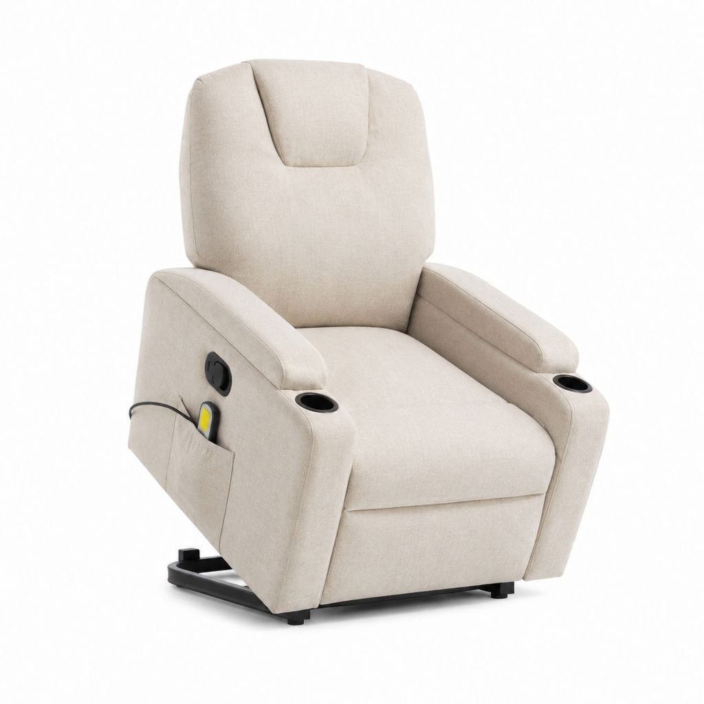 Elektrischer Aufstehsessel Relaxsessel Beige Polyester mit Liegefunktion und Getränkehaltern 105 x 89 x 93 cm