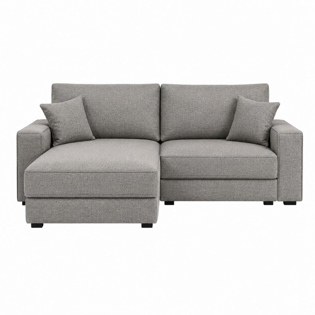 Ecksofa mit Recamiere Grau Polyester L-Form 220 x 145 x 85 cm