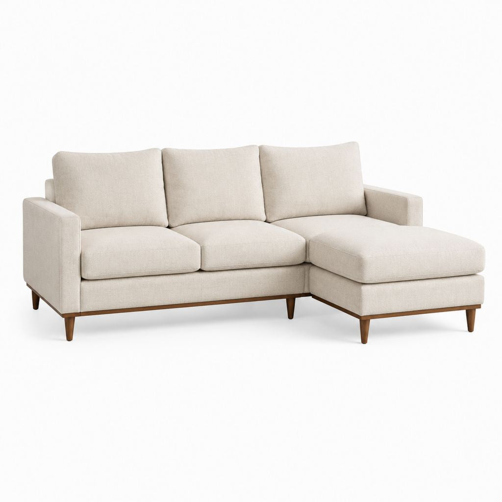 Ecksofa mit Recamiere Beige Polyester L-Form 230 x 150 x 85 cm
