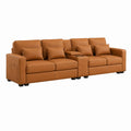 4-Sitzer Sofa Cognac PU-Kunstleder mit Mittelkonsole und Getränkehaltern 280 x 90 x 88 cm