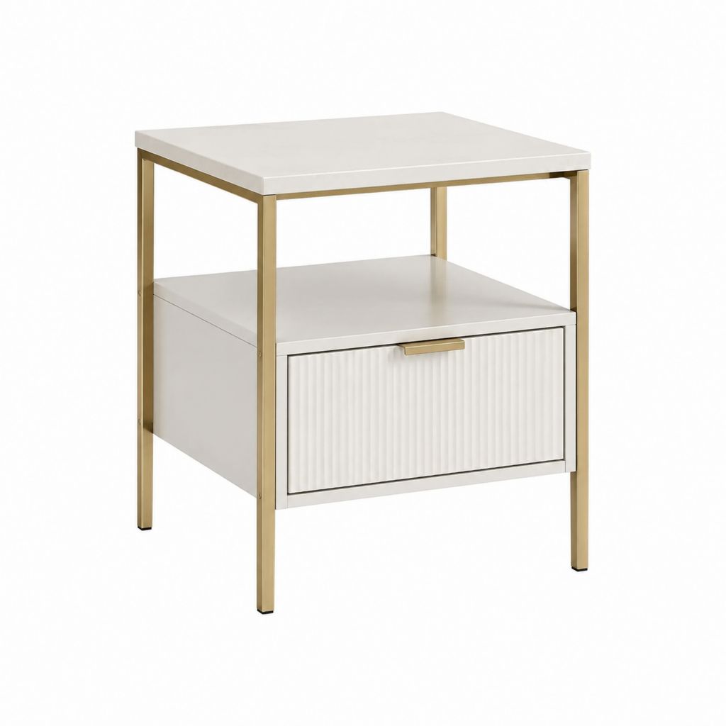 Nachttisch mit Schublade Weiß Gold MDF und Stahl rechteckig 45 x 45 x 60 cm