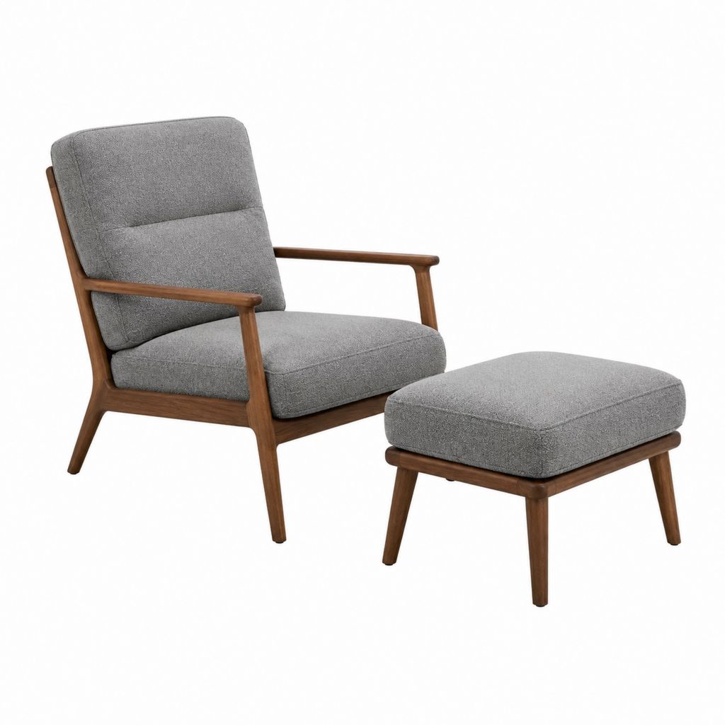Sessel Set mit Fußhocker grau Polyester Massivholz 68 x 78 x 96 cm