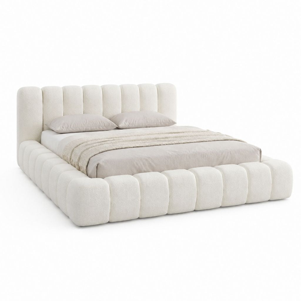 Stauraumbett Polsterbett Cremeweiß Polyester rechteckig Liegefläche 180 x 200 cm Außenmaß 220 x 200 x 110 cm