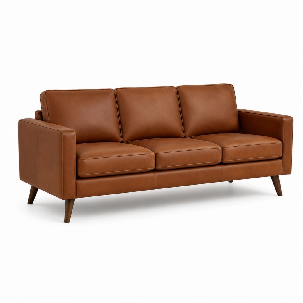 Gerades 3-Sitzer Sofa Cognac PU-Kunstleder mit Massivholzfüßen 205 x 86 x 85 cm